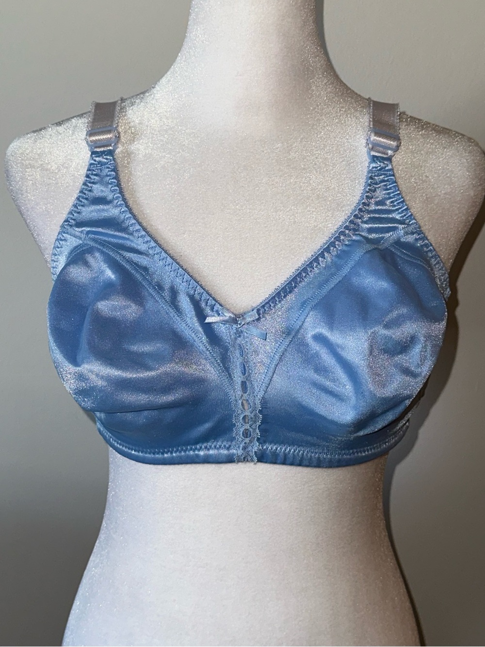 Satin Serene Blue Detail Bow Full Coverage Bra